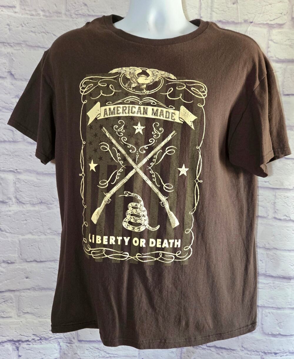 Delta Brown Tan American Made Liberty Or Death Graphic Shirt Large